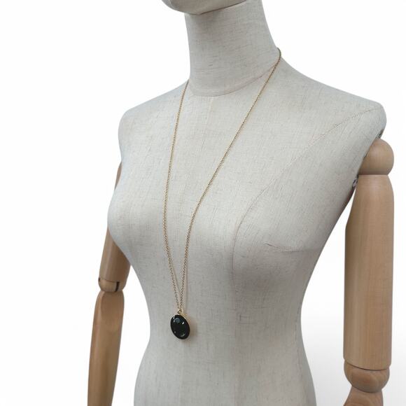 J Crew Crystal Enamel Long Pendant Necklace Green Oval Rhinestone Blue Enamel - Picture 10 of 11